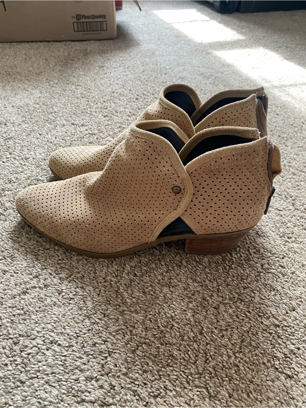Adam Tucker Beige Perforated Ankle Booties